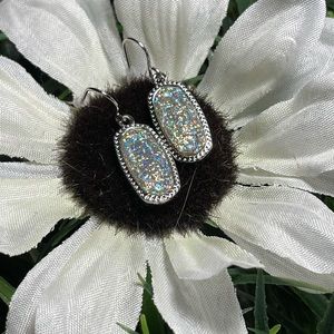 Iridescent Glitter Earrings- Silvertone